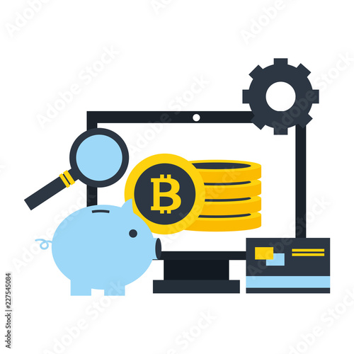 computer bitcoin piggy bank credit card fintech