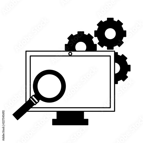 computer magnifying glass gears fintech
