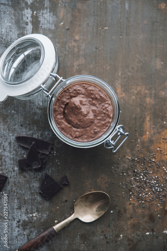 Food: Chocolate Pudding with coconut milk and chia seeds, vegan photo