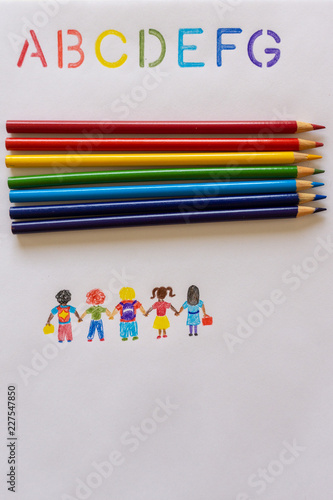 back to school pencils with ABC rainbow children