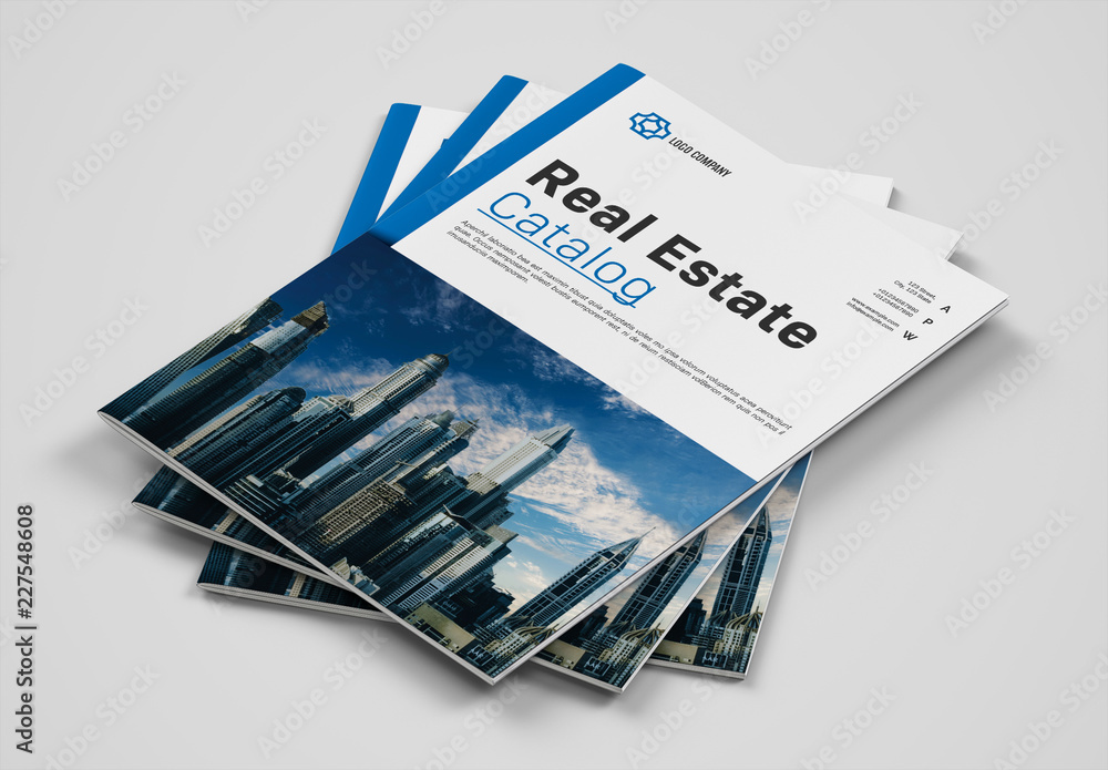 Real Estate Brochure Layout with Blue Accents Stock Template | Adobe Stock