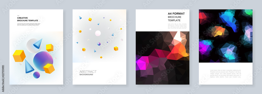 Minimal brochure templates. Templates for flyer, leaflet, brochure, report, presentation, advertising. Vibrant geometric abstract backgrounds with simple shapes in hipster style.