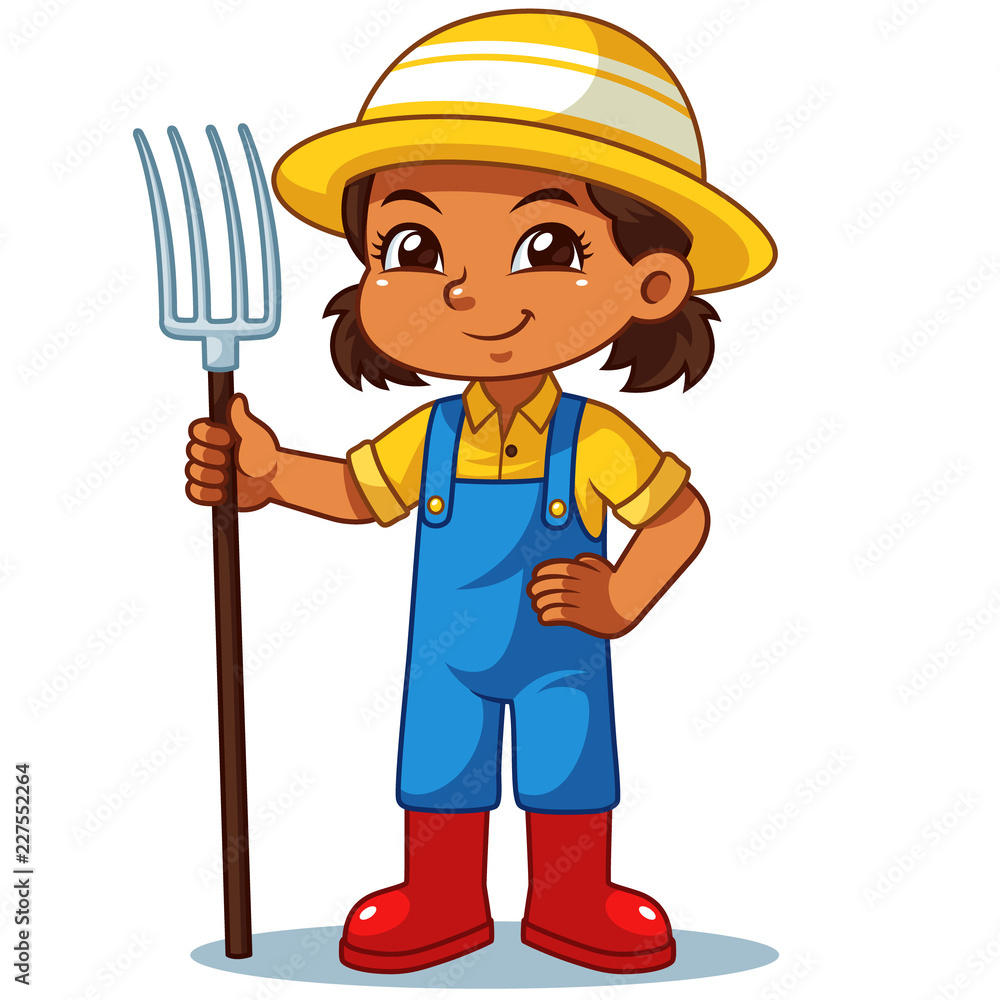 Farmer Girl Holding Fork Ready To Work Farmer Girl Holding Fork Ready To Work