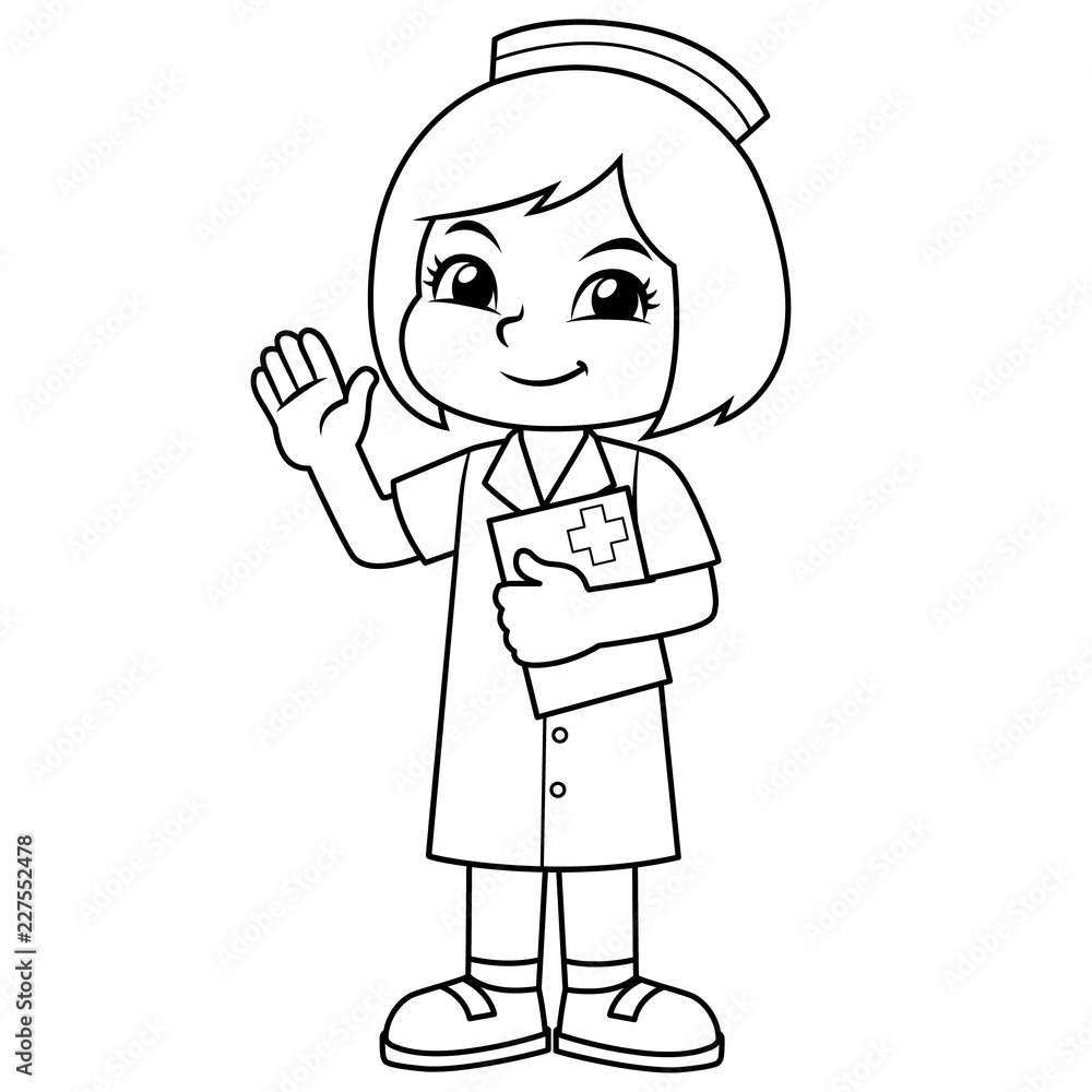 Nurse Girl Friendly Welcoming Pose BW Nurse Girl Friendly Welcoming Pose BW
