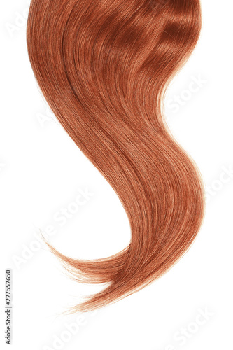 Henna hair isolated on white background. Long beautiful ponytail