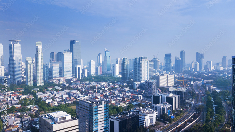Beautiful Jakarta cityscape under blue sky