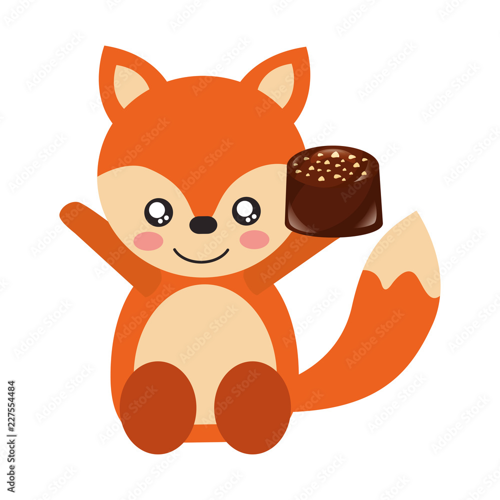 cute fox with sweet candy chocolate cute fox with sweet candy chocolate