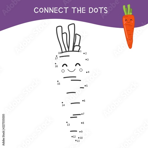 Educational game for kids. Dot to dot game for children. Cartoon carrot. 