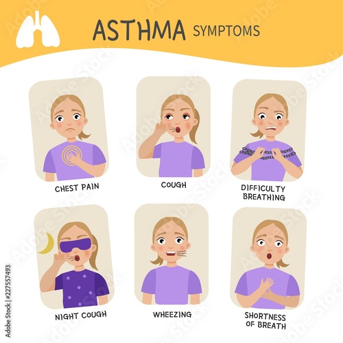 Asthmatic problems vector infographic. Symptoms of asthma. Bronchial Disease Concept
