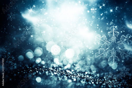 abstract Christmas background with holiday lights and copy space - magic bokeh glitter with blinking stars and falling snowflakes © Melinda Nagy