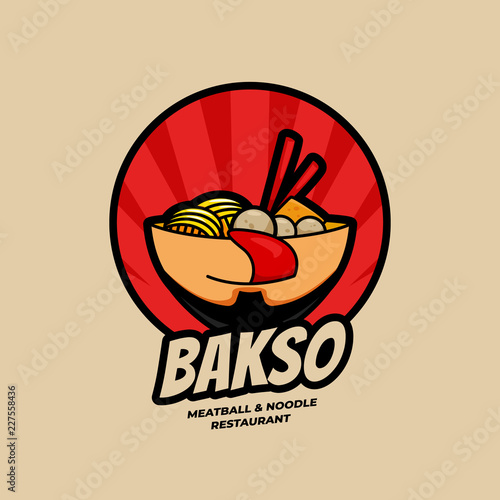 Delicious Ramen Bakso Meatball and Noodle Restaurant bowl with face logo symbol icon illustration