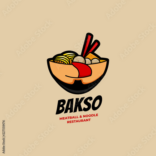 Delicious Bakso Meatball and Noodle Restaurant bowl with face logo symbol icon illustration photo