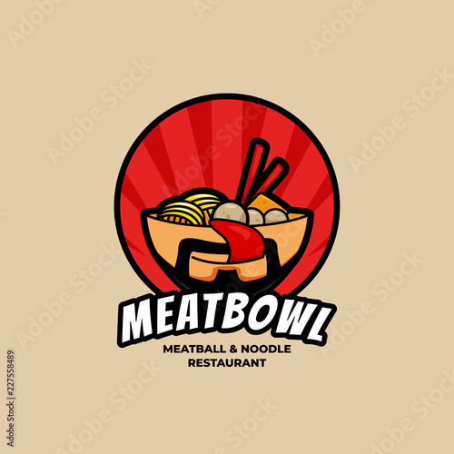 Delicious Bakso Meatball and Noodle bowl with face logo symbol icon illustration
