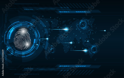 Security cyber digital concept fingerprint scan Abstract technology background protect system innovation vector illustration