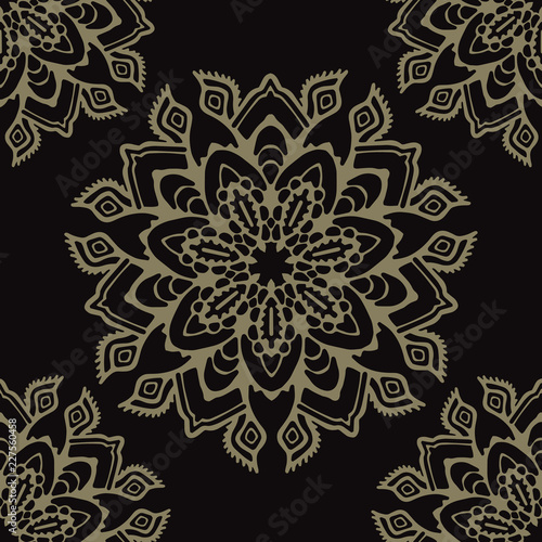 Ornamental Arabesque Seamless Vector Pattern, Hand Drawn Boho Ornament Flourish Illustration for Trendy Home Decor, Yoga Fashion Print, Indian Style Wallpaper Tattoo Designs. Meditation Background.