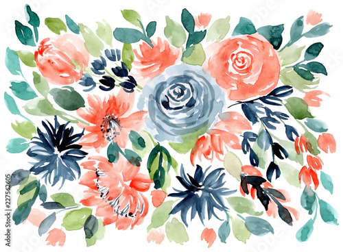 orange blue green floral watercolor background