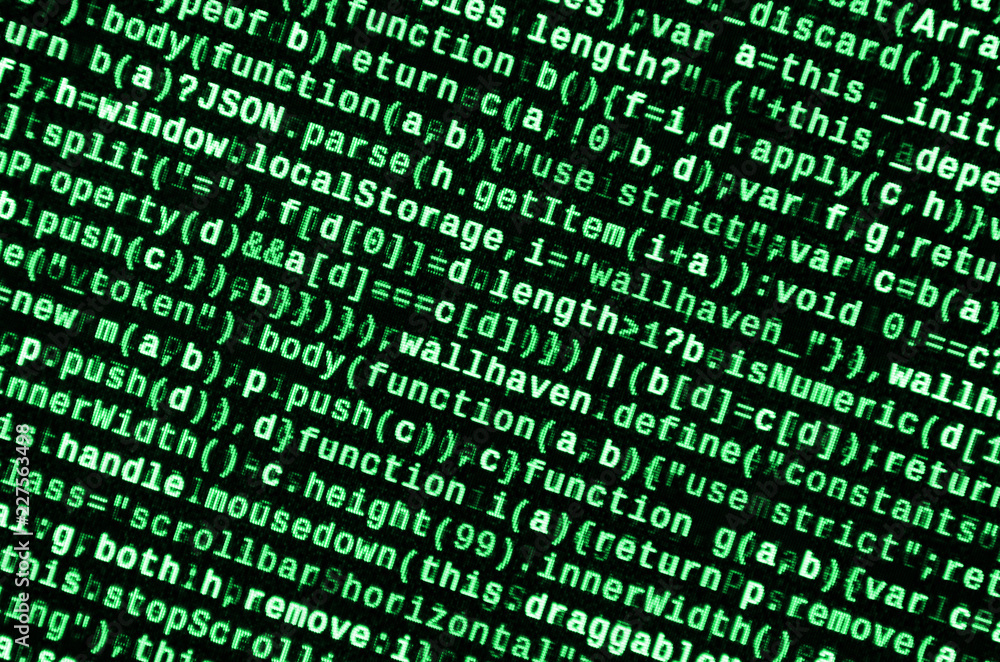 JavaScript code in text editor. Coding cyberspace concept. Screen of ...