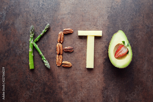 Keto word made from ketogenic food, new year health diet resolution photo