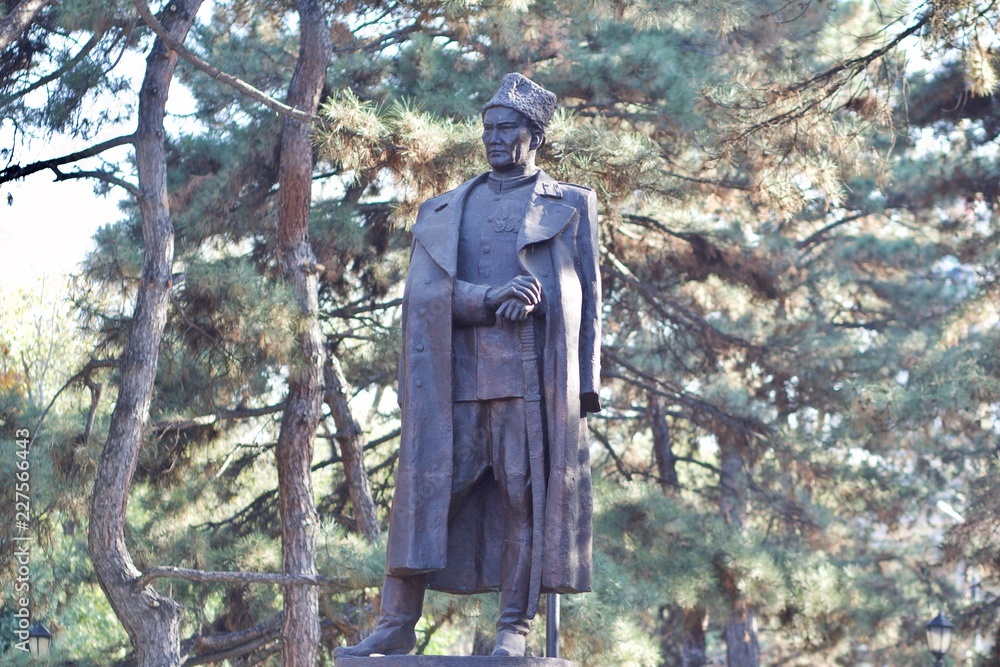 Statue of Bauyrzhan Momyshuly, a Kazakh Hero, in Almaty Central Park 
