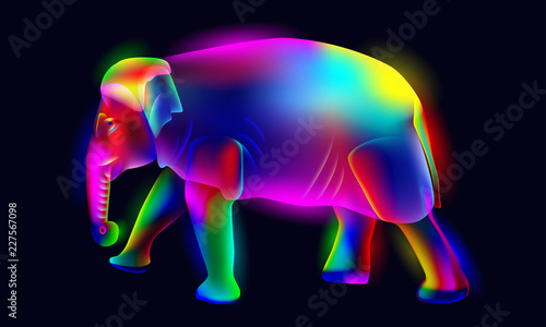 Vibrant, glowing, illuminated, neon colorful elephant vector illustration 