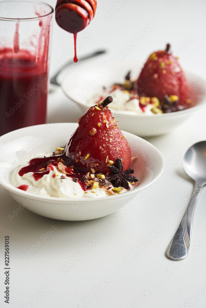 Poached pears. Poached pears.