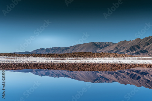 lagunas de baltinache - lake surrounded by salt in the middle of the atacama desert