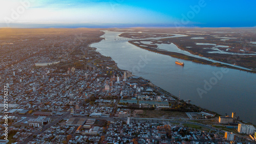 Aerial shot over Rosario City in Autum