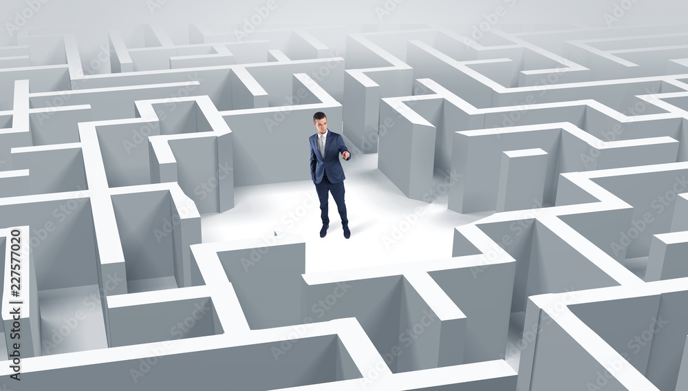 Young businessman standing in a middle of a 3D maze
Young businessman standing in a middle of a 3D maze
