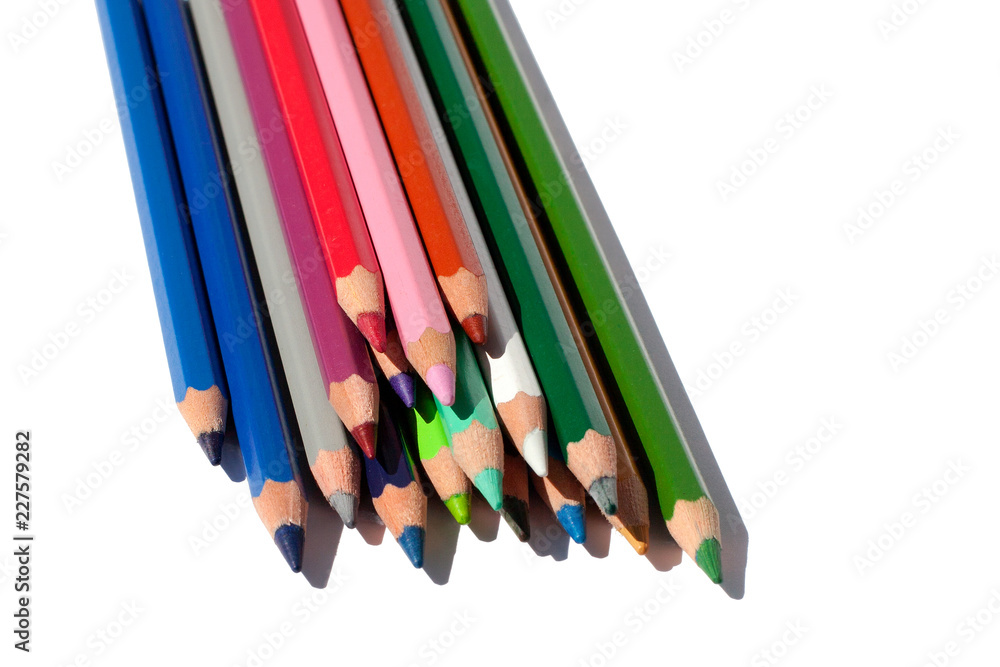 Fototapeta premium Multi color pencils for drawing on a white background isolated