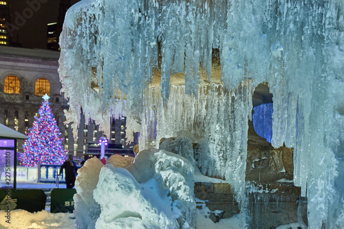 Close-up of the frozen fountain in Bryant Park photo