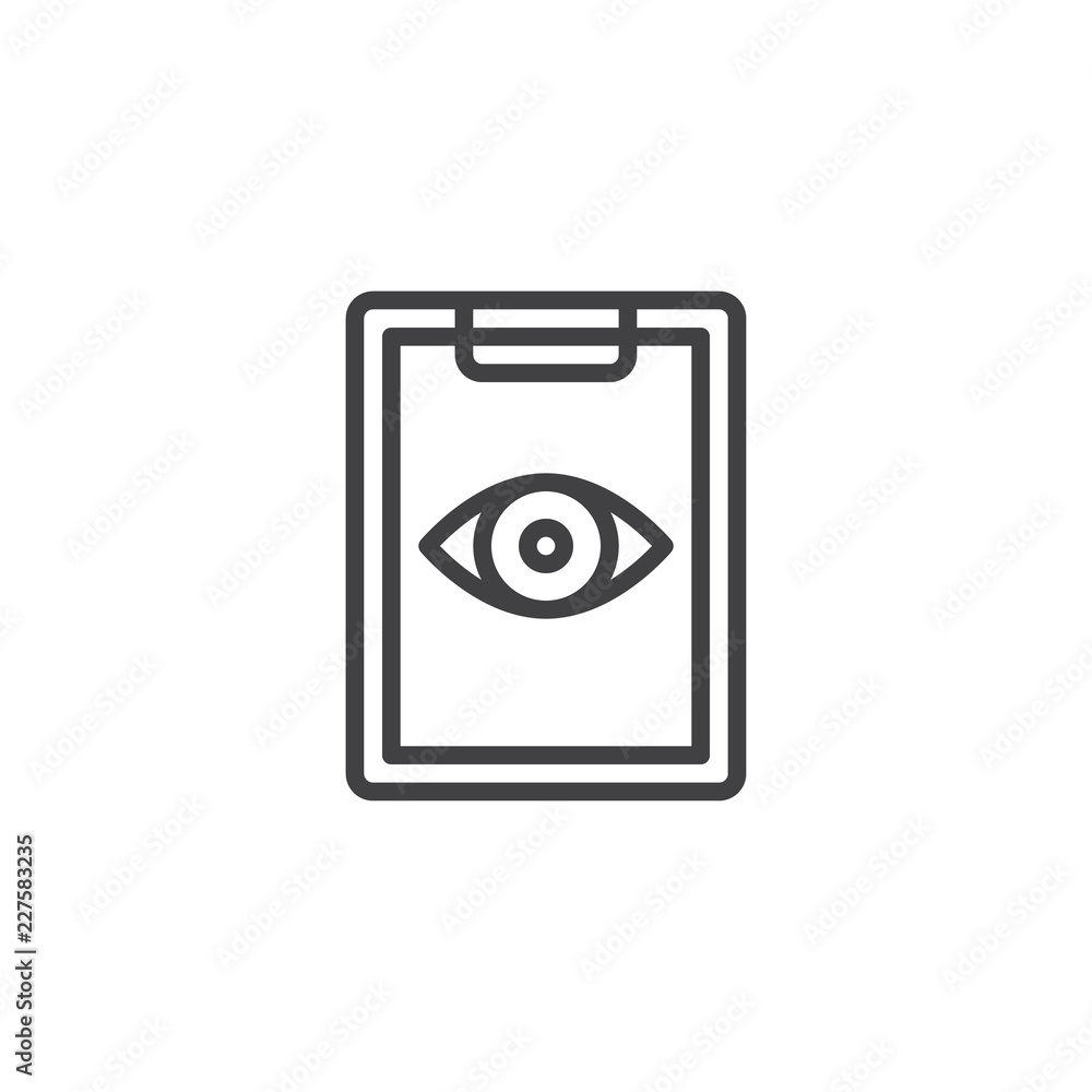 Eye test outline icon. linear style sign for mobile concept and web design. Ophthalmology paper clipboard simple line vector icon. Symbol, logo illustration. Pixel perfect vector graphics Eye test outline icon. linear style sign for mobile concept and web design. Ophthalmology paper clipboard simple line vector icon. Symbol, logo illustration. Pixel perfect vector graphics