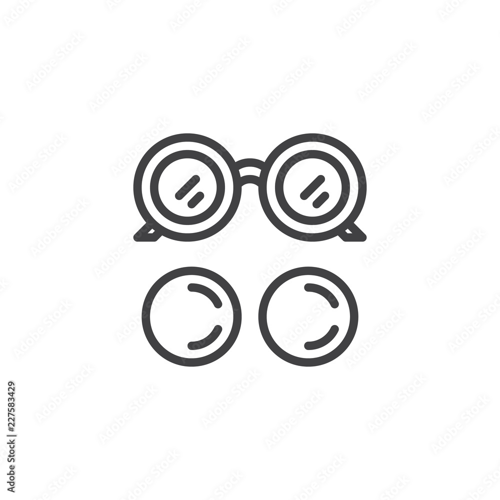 Eye glasses and eye lens outline icon. linear style sign for mobile concept and web design. Ocular simple line vector icon. Symbol, logo illustration. Pixel perfect vector graphics