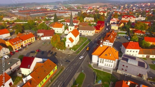 Camera flight over The Holysov city is a smal town in western Bohemia with famous history. Czech landmarks from above. Central Europe. photo