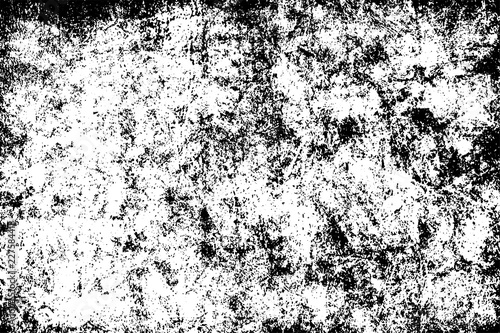 Texture of scratches, cracks, dust, chips, scuffs. Abstract monochrome grunge background. Vintage black and white surface. Vector dark dirty pattern