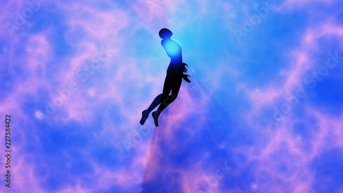 Φωτογραφία Man floating, rising into space , heavens