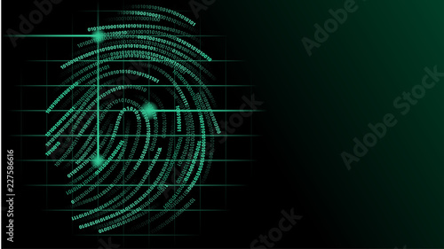 binary fingerprint scan glowing green futursitic illustration