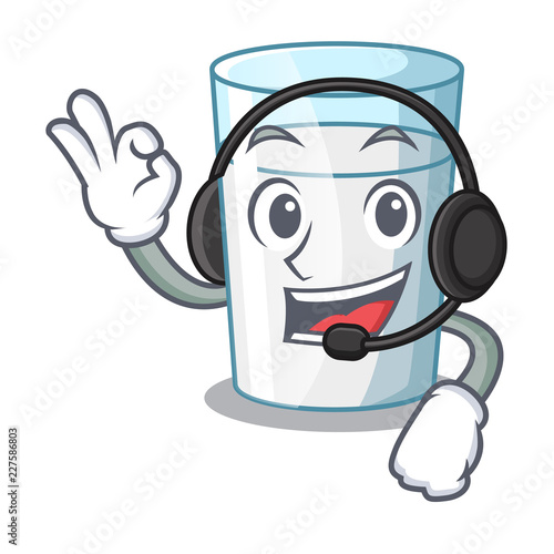 With headphone cartoon sweet milk glass for breakfast