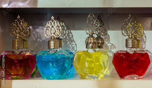  Set of Empty colorful bottles in Ottoman style photo