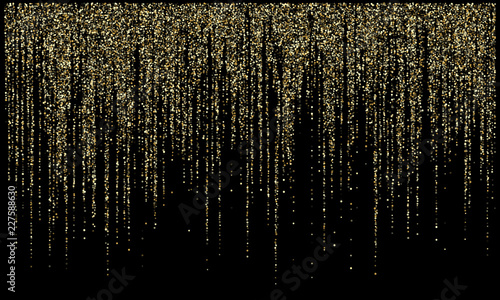 Garland lights gold glitter hanging vertical lines vector holiday background.