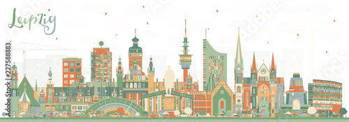 Leipzig Germany City Skyline with Color Buildings.