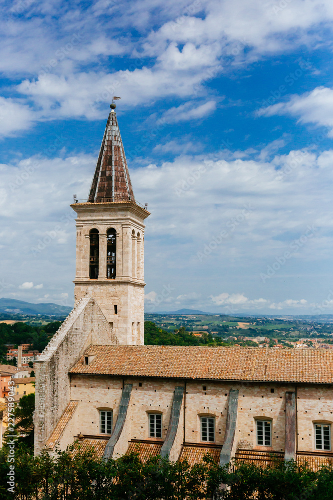 Church and bell tower in Spoleto, Italy