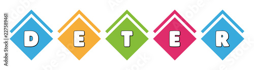 Photos Deter - typography in multi-colored boxes on white background
