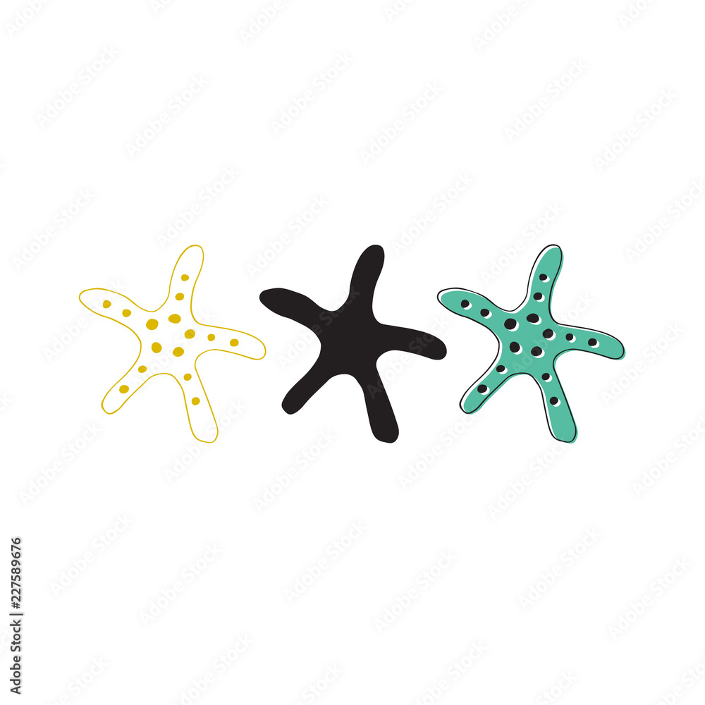 Vector hand drawn sea stars. Isolated individual objects.