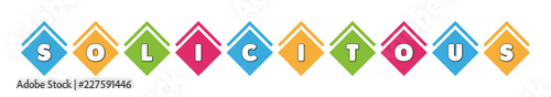 Solicitous - typography in multi-colored boxes on white background