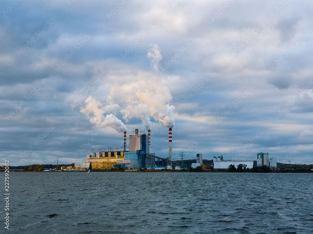 Power plant by the lake in Konin, Poland.