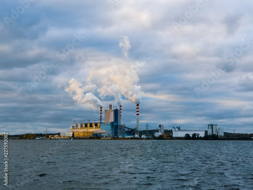 Power plant by the lake in Konin, Poland.