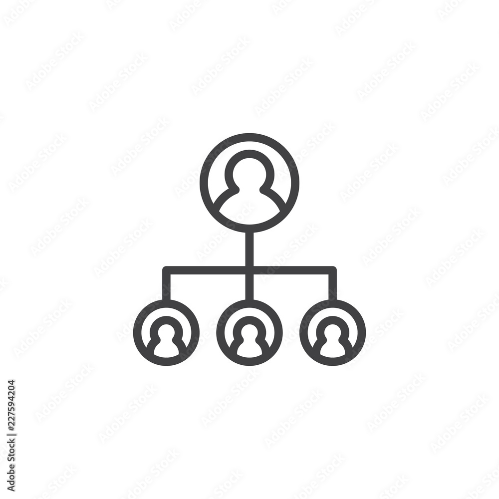 Hierarchical structure outline icon. linear style sign for mobile concept and web design. Teamwork line vector icon. Organization chart symbol, logo illustration. Vector graphics Hierarchical structure outline icon. linear style sign for mobile concept and web design. Teamwork line vector icon. Organization chart symbol, logo illustration. Vector graphics