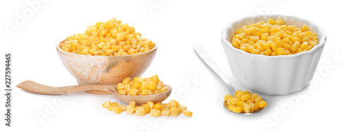 Obraz na plátně Set with sweet corn kernels on white background