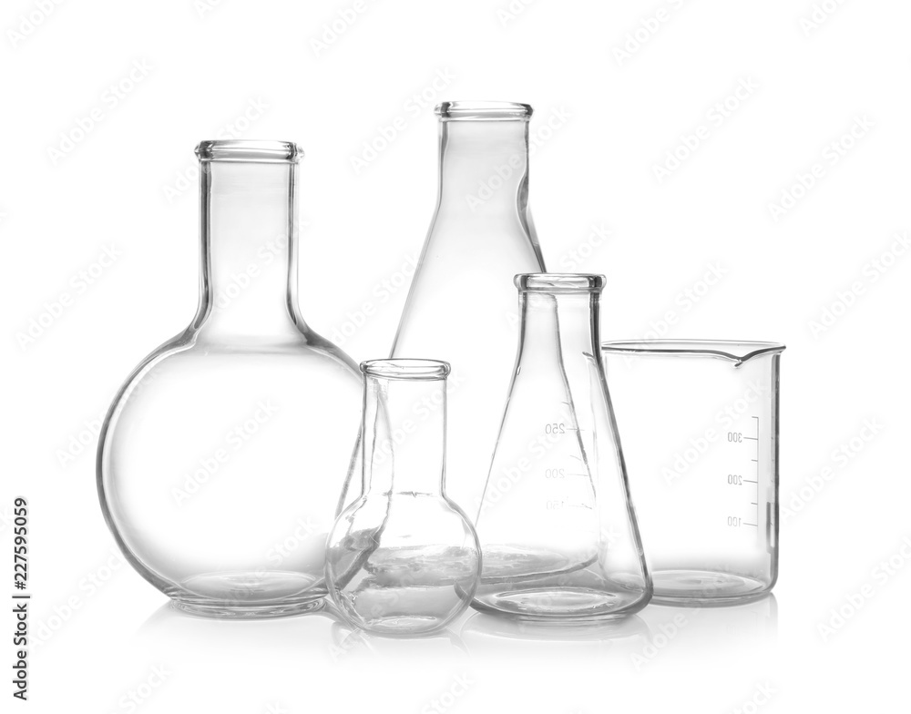 Empty laboratory glassware on table. Chemical analysis Empty laboratory glassware on table. Chemical analysis