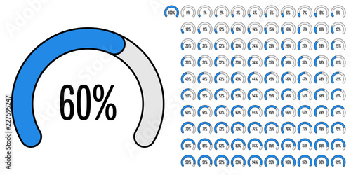 Set of circular sector percentage diagrams from 0 to 100 ready-to-use for web design, user interface (UI) or infographic - indicator with blue